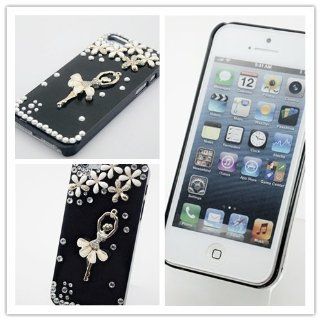 Big Dragonfly High Quality 3D Dancing Girl Two Layer Hard Protective Shell Back Cover Case for Apple iPhone 5 5th Generation with Flowers & Bling Diamond Rhinestone ( Mirror Function ) Black Cell Phones & Accessories