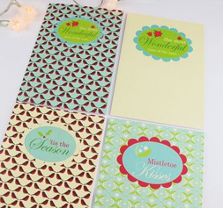 pack of four retro themed christmas cards by sarah hurley designs