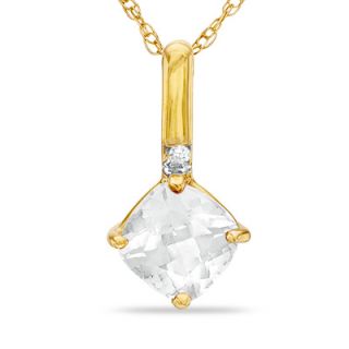 0mm Cushion Cut White Topaz and Diamond Accent Drop Pendant in 10K