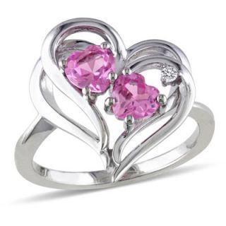 Heart Shaped Lab Created Pink Sapphire and Diamond Accent Double Heart