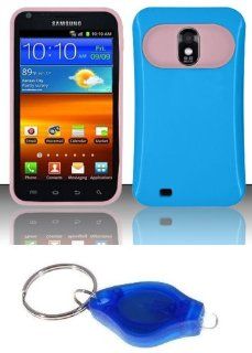 Light Blue / Baby Pink Glow in the Dark Hybrid Case + Atom LED Keychain Light for Samsung Galaxy S2 D710 (Boost Mobile, Virgin Mobile, Ting, Sprint) Cell Phones & Accessories