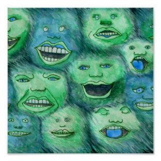 Funny Faces. Fun Cartoon Monsters. Green. Print