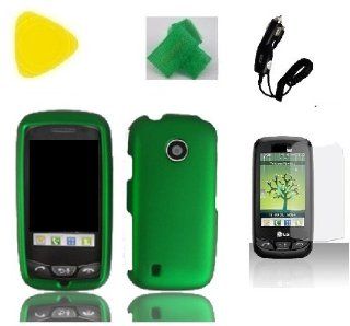 BUNDLE LG 505c Dark Green + Yellow Pry + Car Charger + Extreme Band + LCD SCREEN PROTECTOR Straight Talk NET 10 Design HARD Case Skin Cover Protector Accessory LG 505C LG505C LG 505 C Cell Phones & Accessories