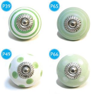 green spots & stripes ceramic cupboard knobs by pushka knobs