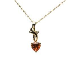 10k Yellow Gold Created Orange Sapphire Heart Necklace Gemstone Necklaces