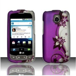 Lg Optimus T/thrive/phoenix P509/p505 (T mobile) Rubberized Design Cover   Purple/silver Vines Cell Phones & Accessories