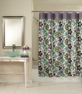 Bohemian Floral White Plum Fabric Shower Curtain   72 W x 72 L  
