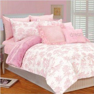 Bundle 19 Toile Micro Plush Comforter Set in Pink White Size Twin  