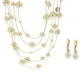 Joan Rivers Simulated Pearl Cascade Necklace & Earrings Set —
