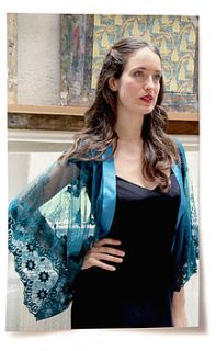 shrug in teal embroidered lace by nancy mac