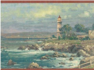 Lighthouse Red Wallpaper Border by Imperial in Thomas Kinkade Inspired Home    