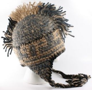 Knit Aviator Punk Trooper with Mohawk and Earflap Knit Ski Hat, Blue, Khaki, Black at  Mens Clothing store