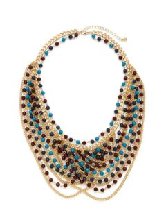 Gold, Blue, & Maroon Multi Strand Bib Necklace by Sparkling Sage