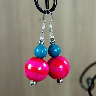 hand painted wooden bead earrings bright by cucuu