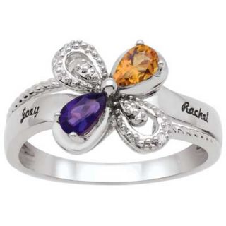 Couples Synthetic Birthstone and Diamond Accent Flower Ring in 10K