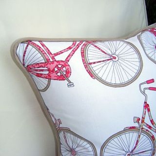 bicycle print cushion with piped edge by lovely jubbly