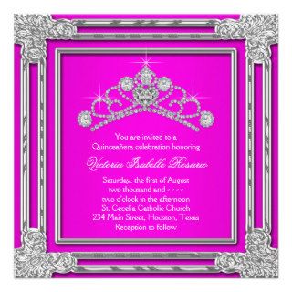 Hot Pink Tiara Sweet 15 Quinceanera Custom Invite