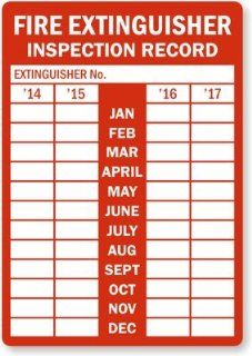 Fire Extinguisher Inspection Record (From Year 2014 to 2017 and all Months) Label, 5" x 3.5" Automotive