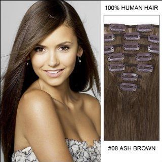 7pcs Clip in Indian Remy Human Hair Extensions Straight 10colors in 5 Length Women's Beauty Accecories for Your Best Choose High Quality (15inch 70g with clips/pake, #08 chestnut brown) Health & Personal Care
