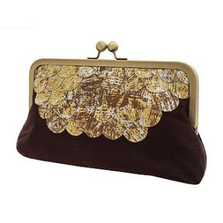 metallic gold and brown silk clutch by black cactus london
