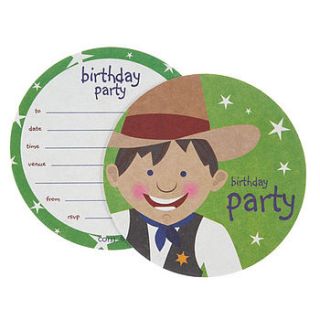 cowboy birthday party (8 coaster invitations) by aliroo