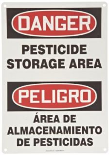 Accuform Signs SBMCAW116VP Plastic Spanish Bilingual Sign, Legend "DANGER PESTICIDE STORAGE AREA/PELIGRO AREA DE ALMACENAMIENTO DE PESTICIDAS", 20" Length x 14" Width x 0.055" Thickness, Red/Black on White Industrial Warning Signs