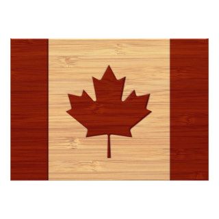 Bamboo Look & Engraved Vintage Canada Flag Personalized Announcements