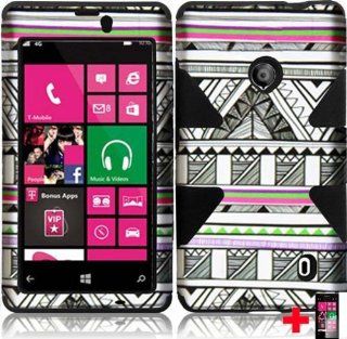 Nokia Lumia 521 BLACK WHITE PINK ANTIQUE AZTEC TRIBAL DYNAMIC HYBRID PLASTIC SOFT GEL CELL PHONE CASE + SCREEN PROTECTOR, FROM [TRIPLE8ACCESSORIES] Cell Phones & Accessories