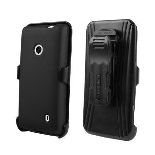 Black Rubberized Phone Case Holster Combo with Screen Protector for T Mobile Nokia Lumia 521 Cell Phones & Accessories
