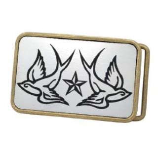 Brushed Aluminum Stars Swallows Belt Buckle Bronze Unique Cool Laser Cut Tattoo Clothing