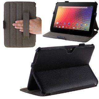 EzydigitalAuto Sleep / Wake Google Nexus 10 Inch Tablet Slim folio Book Shell Case With Built in Stand Hard Back Cover with Stylus Loop and Elastic Hand Strap 16GB 32GB 64GB  Black Cell Phones & Accessories