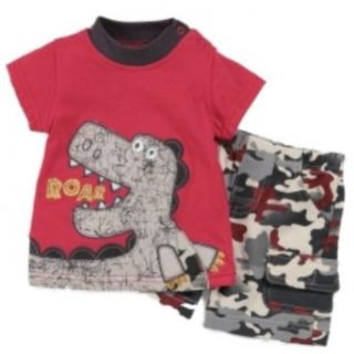 Mini Bean Infant Boys Red Dinosaur T Shirt & Cammo Shorts Set T Rex Outfit Infant And Toddler Shorts Clothing Sets Clothing