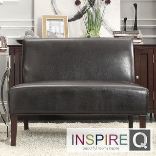 INSPIRE Q Wicker Dark Brown Faux Leather 2 seater Accent Loveseat INSPIRE Q Sofas & Loveseats