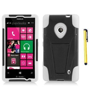 Fits Nokia 521 Lumia Hybrid Case Hybrid Case Y White Black Stand + A Gold Color Stylus/Pen T Mobile Cell Phones & Accessories