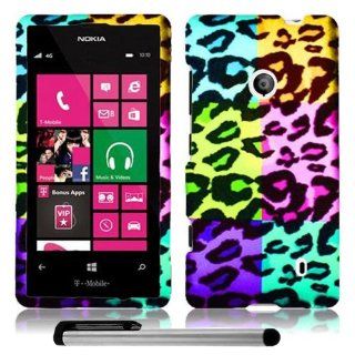 Nokia Lumia 521 (T Mobile)   Wonderful Graceful Rainbow Leopard Animal Print Design Hard Cover Case & Bonus One New Free Garnet House 4"L Silver Touch Screen Pen 