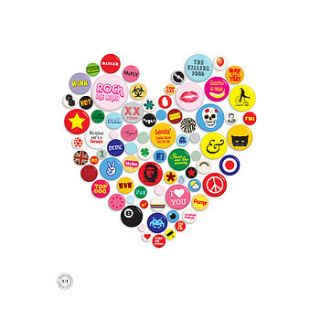 personalised badges heart print by brough and ready