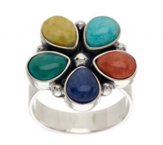 Novica Sterling Multi gemstone Flower Design Ring —
