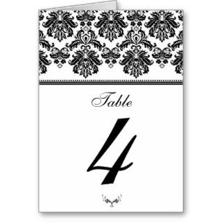 Black and White Damask Table Seating Number Greeting Cards