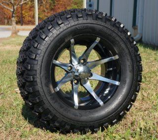12" Golf Cart Wheels and Tires Combo Set of 4 Machined/Black w/ All Terrain Tires Automotive