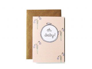 'oh baby' embroidery hoop card by scissor monkeys