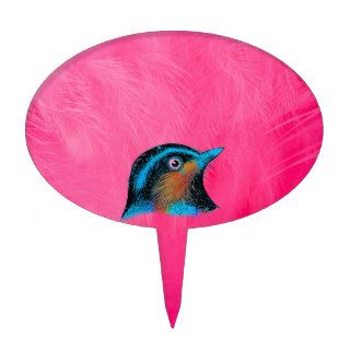 Colorful Girly Pink Feathers Cute Blue Red Bird Cake Toppers