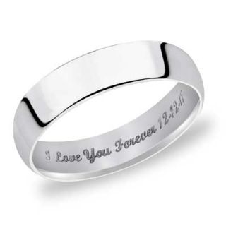 Mens 5.0mm Engraved Low Dome Wedding Band in 14K White Gold (25