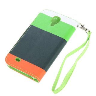 Colorful PU Leather Wallet Case Magnetic Flip Leather Stand Cover with Credit Card Holder for Samsung Galaxy S4 i9500/i9505 (Blackish Green & Green & Orange) Cell Phones & Accessories
