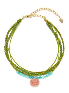Green Glass & Jade Multi Strand Pendant Necklace by David Aubrey