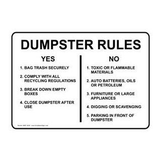 Dumpster Rules Sign NHE 14545 Recycling / Trash / Conserve  Business And Store Signs 