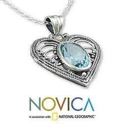 Sterling Silver 'Love Rejoice' Blue Topaz Heart Necklace (India) Novica Necklaces