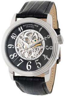 Stuhrling Original 107A.33151  Watches,Mens Classic Automatic Black Genuine Leather and Dial, Classic Stuhrling Original Automatic Watches