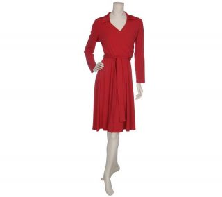 Nina Leonard Matte Jersey Faux Wrap Long Sleeve Dress —