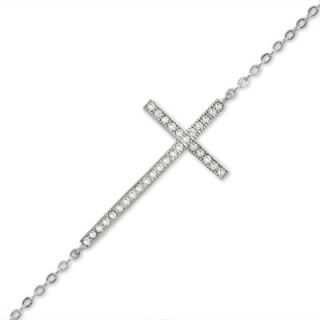 Lab Created White Sapphire Sideways Cross Bracelet in Sterling Silver
