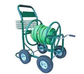 Liberty Garden Four Wheel Hose Reel Cart with Basket —